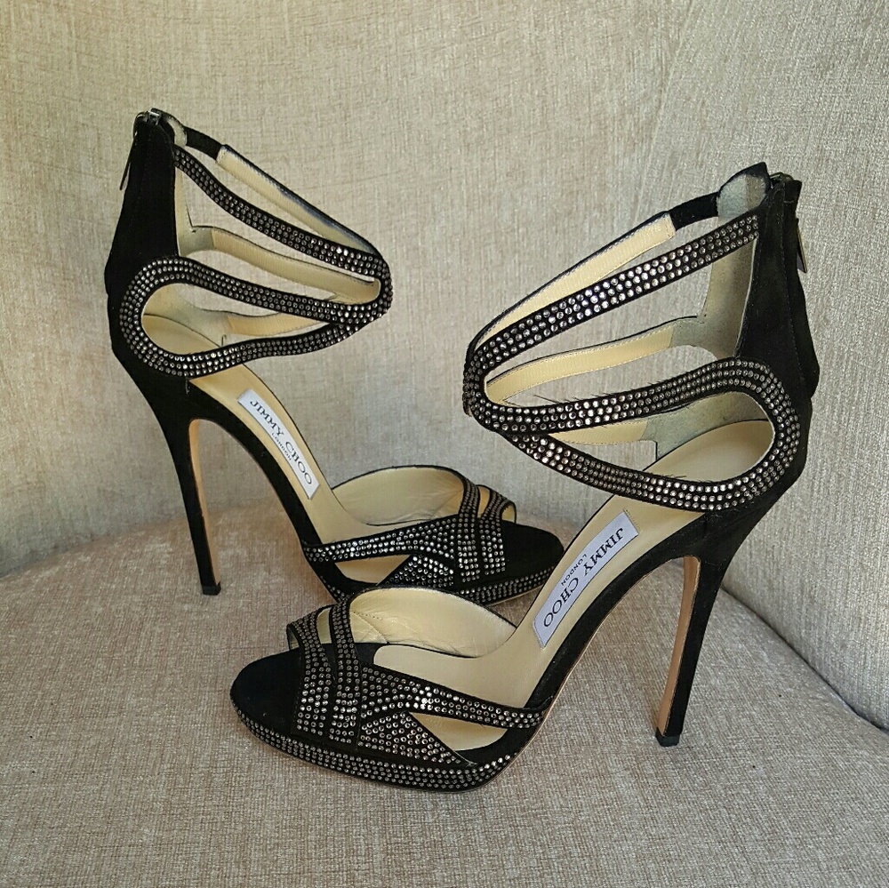 Jimmy Choo Black Suede Rhinestone Pumps